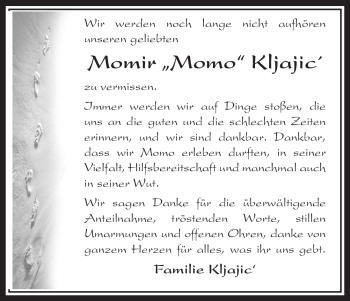 Traueranzeige von Momir Kljajic von ALLGEMEINE ZEITUNG UELZEN