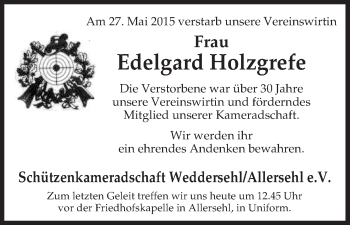 Traueranzeige von Edelgard Holzgrefe von Uelzen