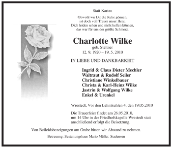 Traueranzeige von Charlotte Wilke von ALLGEMEINE ZEITUNG UELZEN