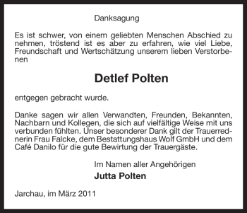 Traueranzeige von Detlef Polten von ALLGEMEINE ZEITUNG UELZEN