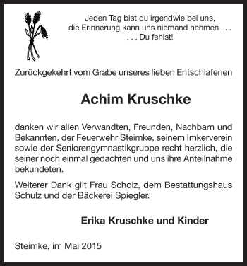 Traueranzeige von Achim Kruschke von Uelzen