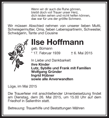 Traueranzeige von Ilse Hoffmann von Uelzen