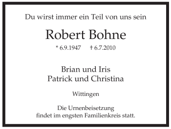Traueranzeige von Robert Bohne von ALLGEMEINE ZEITUNG UELZEN