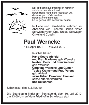 Traueranzeige von Paul Werneke von ALLGEMEINE ZEITUNG UELZEN