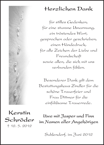 Traueranzeige von Kerstin Schröder von ALLGEMEINE ZEITUNG UELZEN