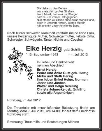 Traueranzeige von Elke Herzig von ALLGEMEINE ZEITUNG UELZEN