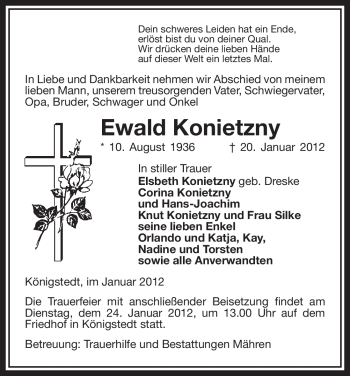 Traueranzeige von Ewald Konietzny von ALLGEMEINE ZEITUNG UELZEN