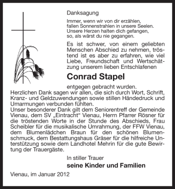 Traueranzeige von Conrad Stapel von ALLGEMEINE ZEITUNG UELZEN