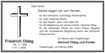 Traueranzeige von Friedrich Oldag von ALLGEMEINE ZEITUNG UELZEN