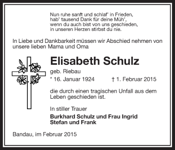 Traueranzeige von Elisabeth Schulz von Uelzen