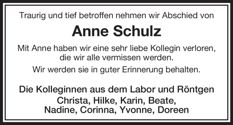  Traueranzeige für Anne Schulz vom 21.07.2012 aus ALLGEMEINE ZEITUNG UELZEN
