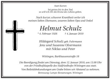Traueranzeige von Helmut Schulz von ALLGEMEINE ZEITUNG UELZEN