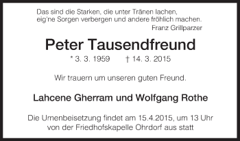 Traueranzeige von Peter Tausendfreund von Uelzen