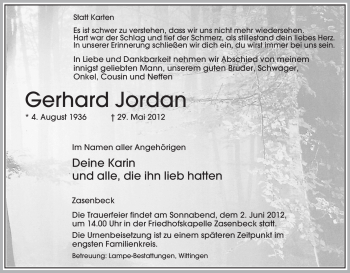 Traueranzeige von Gerhard Jordan von ALLGEMEINE ZEITUNG UELZEN