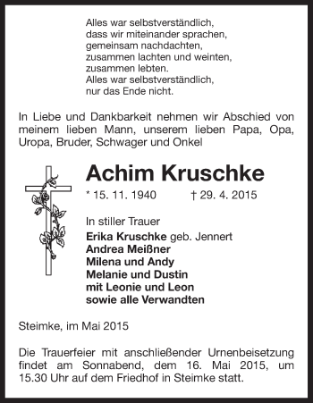 Traueranzeige von Achim Kruschke von Uelzen