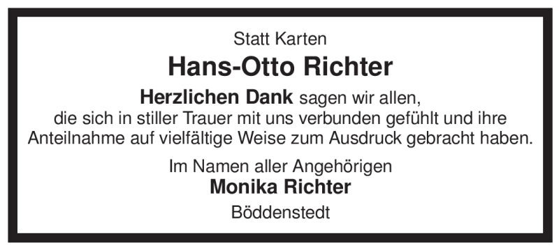  Traueranzeige für Hans-Otto Richter vom 06.02.2010 aus ALLGEMEINE ZEITUNG UELZEN