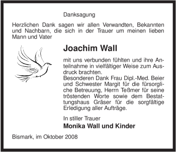 Traueranzeige von Joachim Wall von ALLGEMEINE ZEITUNG UELZEN