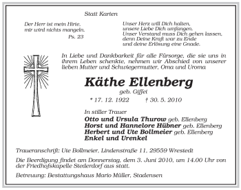 Traueranzeige von Käthe Ellenberg von ALLGEMEINE ZEITUNG UELZEN