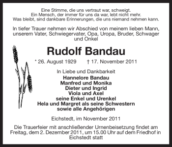 Traueranzeige von Rudolf Bandau von ALLGEMEINE ZEITUNG UELZEN