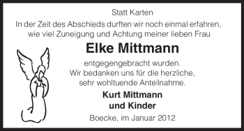 Traueranzeige von Elke Mittmann von ALLGEMEINE ZEITUNG UELZEN