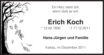 Traueranzeige von Erich Koch von ALLGEMEINE ZEITUNG UELZEN