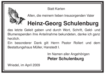 Traueranzeige von Heinz-Georg Schulenburg von ALLGEMEINE ZEITUNG UELZEN