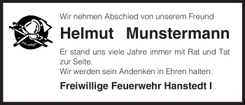 Traueranzeige von Helmut Munstermann von ALLGEMEINE ZEITUNG UELZEN