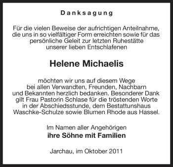 Traueranzeige von Helene Michaelis von ALLGEMEINE ZEITUNG UELZEN