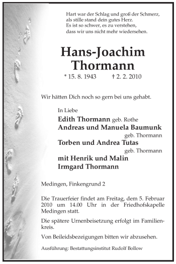 Traueranzeige von Hans-Joachim Thormann von ALLGEMEINE ZEITUNG UELZEN