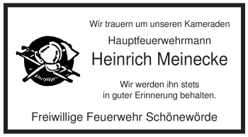 Traueranzeige von Heinrich Meinecke von ALLGEMEINE ZEITUNG UELZEN