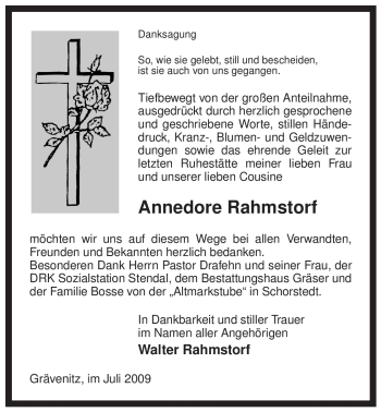 Traueranzeige von Annedore Rahmstorf von ALLGEMEINE ZEITUNG UELZEN