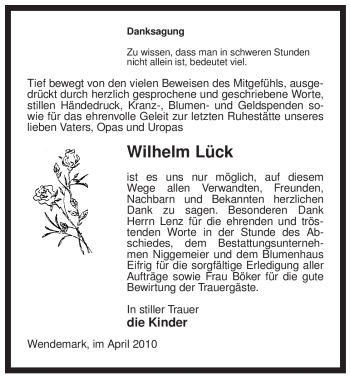 Traueranzeige von Wilhelm Lück von ALLGEMEINE ZEITUNG UELZEN