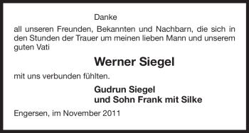 Traueranzeige von Werner Siegel von ALLGEMEINE ZEITUNG UELZEN