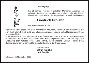 Traueranzeige von Friedrich Projahn von ALLGEMEINE ZEITUNG UELZEN