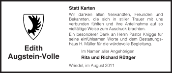 Traueranzeige von Edith Augstein-Volle von ALLGEMEINE ZEITUNG UELZEN