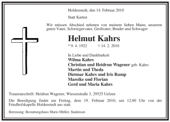 Traueranzeige von Helmut Kahrs von ALLGEMEINE ZEITUNG UELZEN