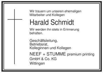 Traueranzeige von Harald Schmidt von ALLGEMEINE ZEITUNG UELZEN