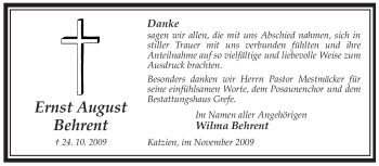 Traueranzeige von Ernst August Behrent von ALLGEMEINE ZEITUNG UELZEN