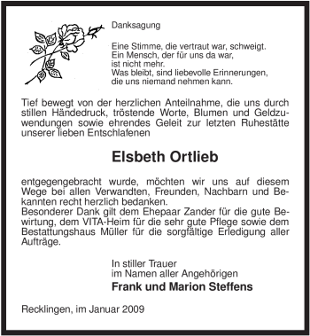 Traueranzeige von Elsbeth Ortlieb von ALLGEMEINE ZEITUNG UELZEN