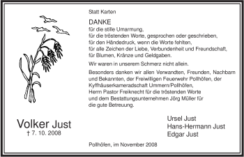 Traueranzeige von Volker Just von ALLGEMEINE ZEITUNG UELZEN