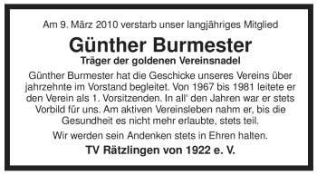 Traueranzeige von Günther Burmester von ALLGEMEINE ZEITUNG UELZEN