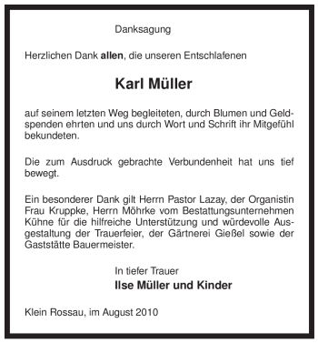 Traueranzeige von Karl Müller von ALLGEMEINE ZEITUNG UELZEN