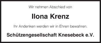 Traueranzeige von Ilona Krenz von Uelzen