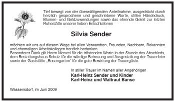 Traueranzeige von Silvia Sender von ALLGEMEINE ZEITUNG UELZEN