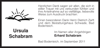 Traueranzeige von Ursula Schabram von ALLGEMEINE ZEITUNG UELZEN