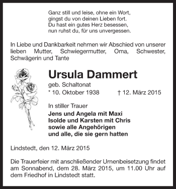 Traueranzeige von Ursula Dammert von Uelzen