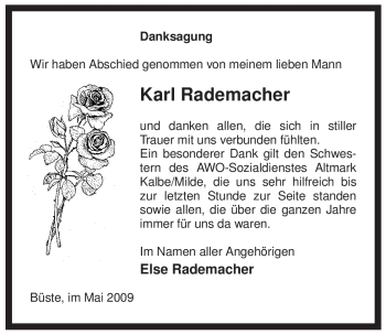Traueranzeige von Karl Rademacher von ALLGEMEINE ZEITUNG UELZEN