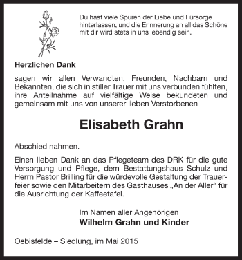 Traueranzeige von Elisabeth Grahn von Uelzen