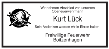 Traueranzeige von Kurt Lück von ALLGEMEINE ZEITUNG UELZEN