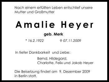 Traueranzeige von Amalie Heyer von ALLGEMEINE ZEITUNG UELZEN